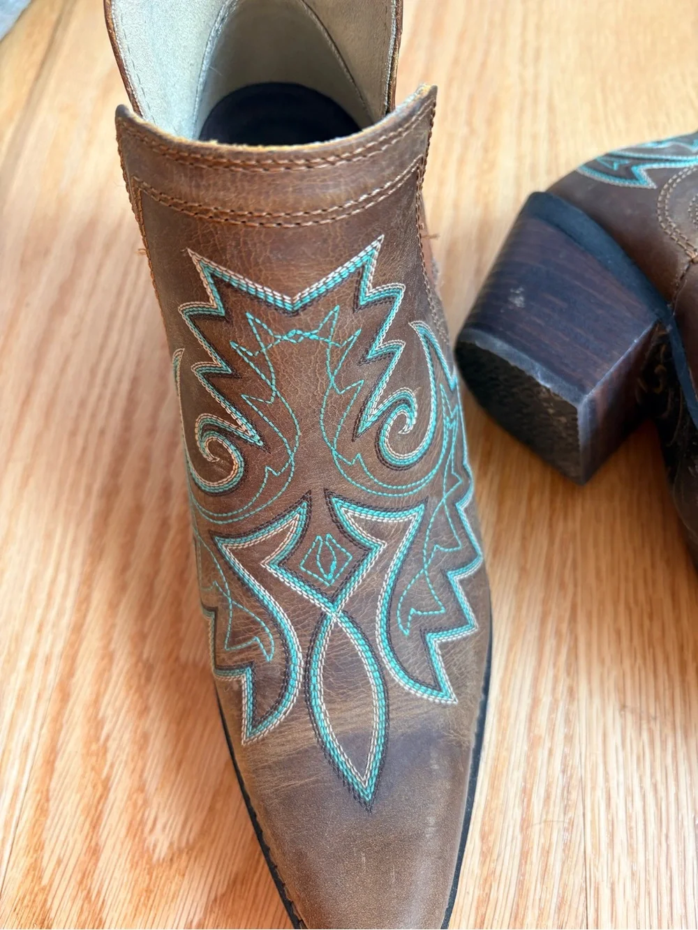 Durango Brown Western Ankle Heeled Boots with Turquoise Stitching